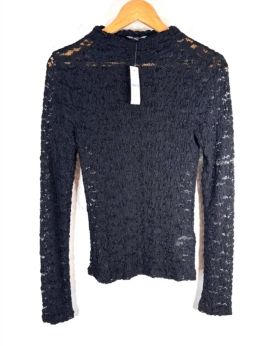 NWT J Crew Mock Neck Black Lace Blouse Top S Long Sleeve Romantic Goth Sheer